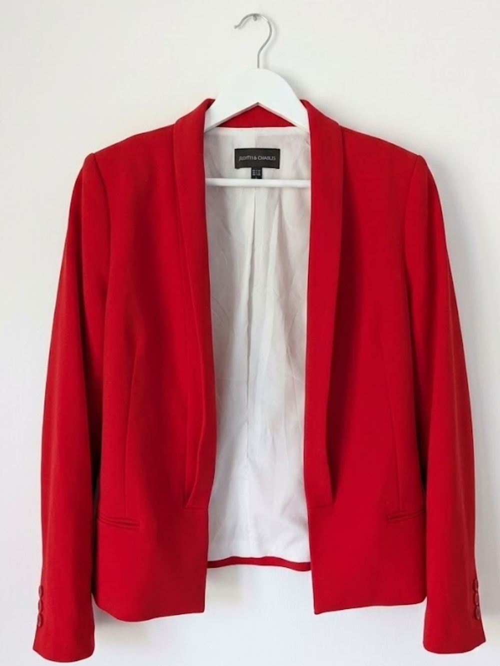Judith & Charles - Blazer Jacket Open Front Power Red Size 2 - Made in Canada